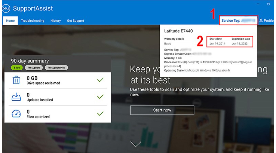 Service tag hiển thì thông tin bảo hành