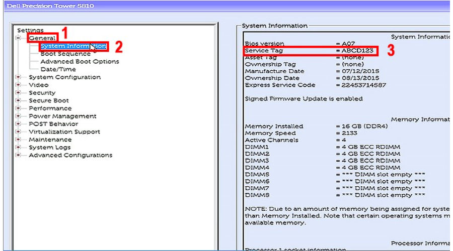 kiểm tra bảo hành laptop dell bằng bios