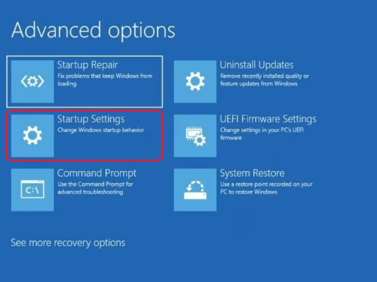 Mở chế độ Advanced Options khi máy không khởi động