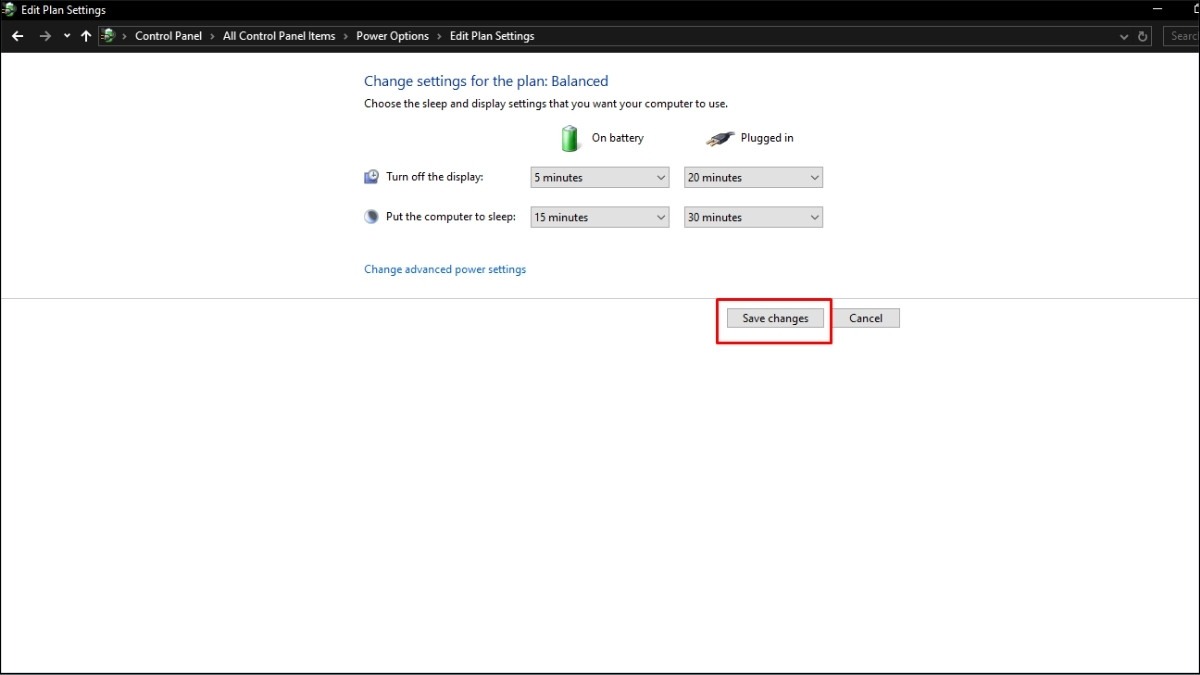 Tối ưu cài đặt Pin trong Control Panel 3