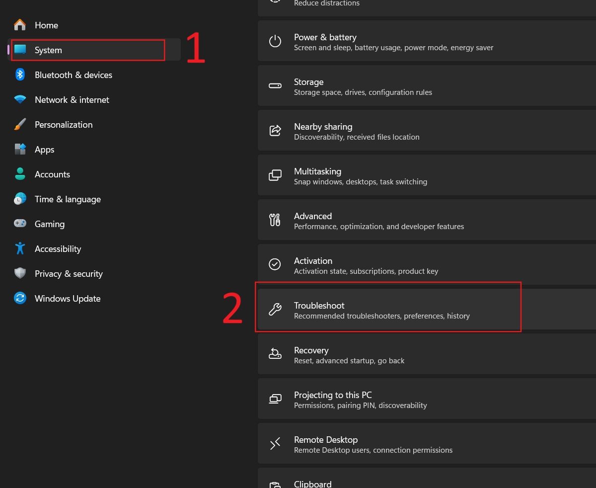 Truy cập Troubleshoot