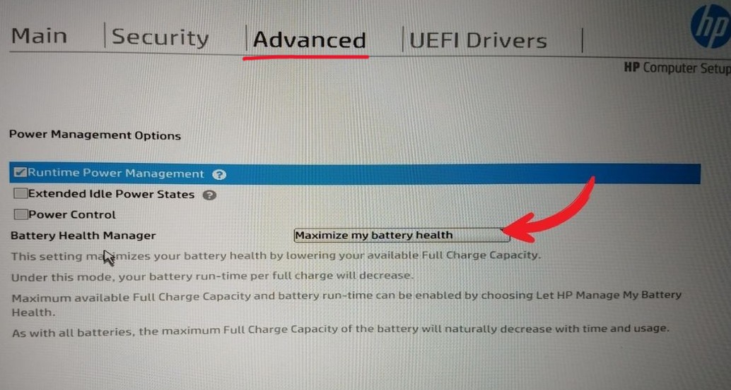cách giới hạn mức sac pin laptop HP