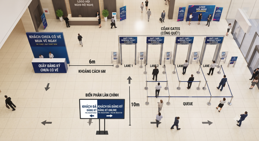 Sơ đồ tham khảo cách bố trí các quầy check in 